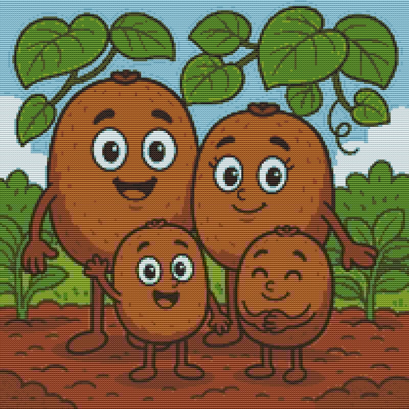 Family Of Ripe Kiwis In Nature Cross Stitch Pattern PDF Instant Download 0