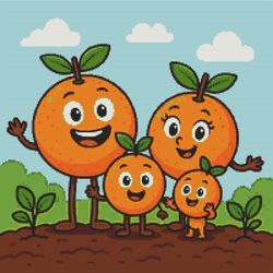 family of ripe oranges in nature - cross stitch pattern pdf - instant download