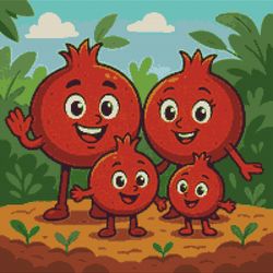 family of ripe pomegranates in nature - cross stitch pattern pdf - instant download