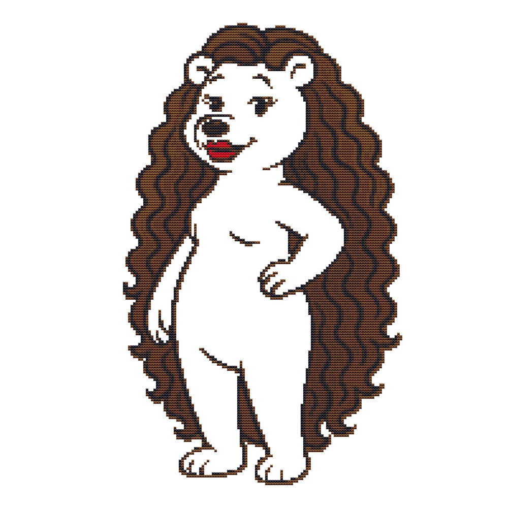 Fashionable Bear With Beautiful Curly Hair  Cross Stitch Pattern PDF  Instant Download 0