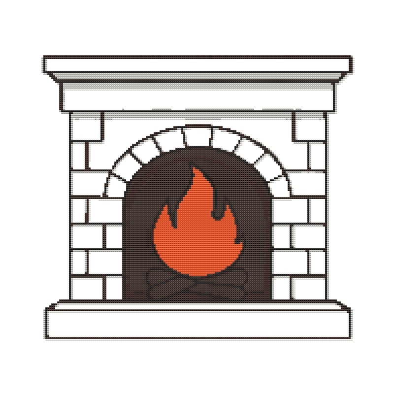 Fireplace Made Of Bricks And Fire Cross Stitch Pattern PDF Instant Download 0