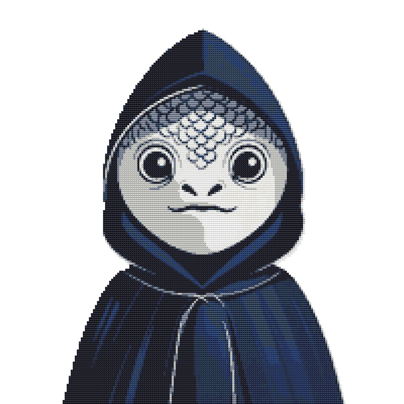 Fish Face In A Blue Cloak Cross Stitch Pattern PDF Instant Download 0