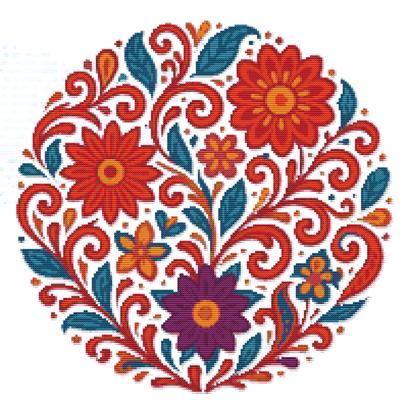 Floral Patterns Of Colorful Flowers Cross Stitch Pattern PDF Instant Download 0