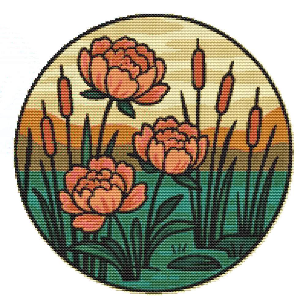 Flowers In The Swamp In The Reeds Cross Stitch Pattern PDF Instant Download 0