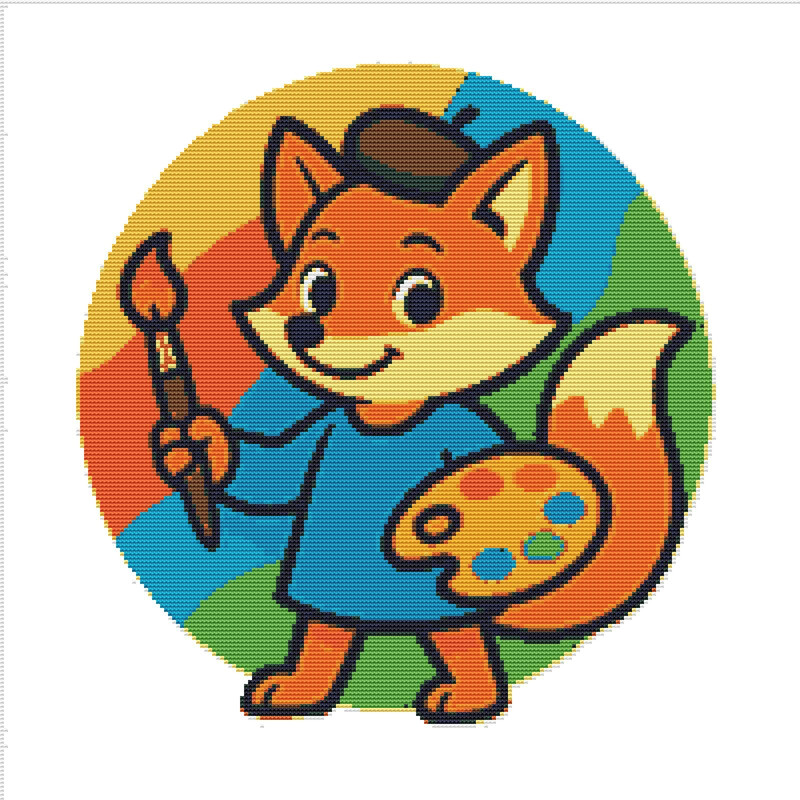 Fox Artist With Palette And Brush  Cross Stitch Pattern PDF  Instant Download 0