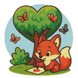 fox cub writes love letter under heart-shaped tree - valentine's day - cross stitch pattern pdf - instant download