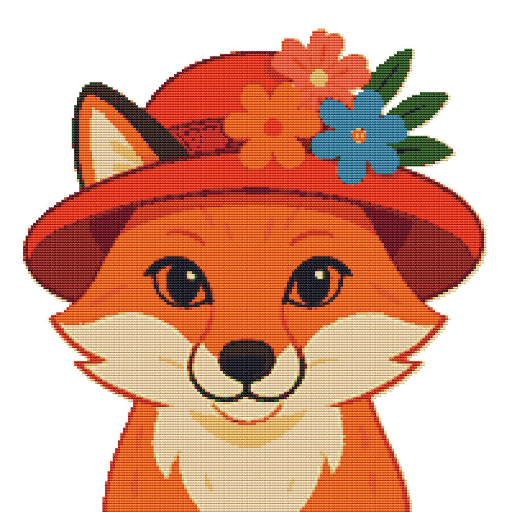 Fox Face In A Fashionable Hat Cross Stitch Pattern PDF Instant Download 0
