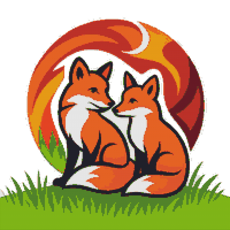 Fox Family In Nature Cross Stitch Pattern PDF Instant Download 0