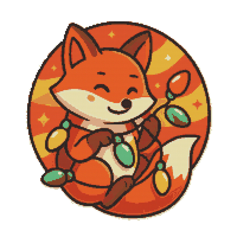 Fox With New Years Garlands Cross Stitch Pattern PDF Instant Download 0