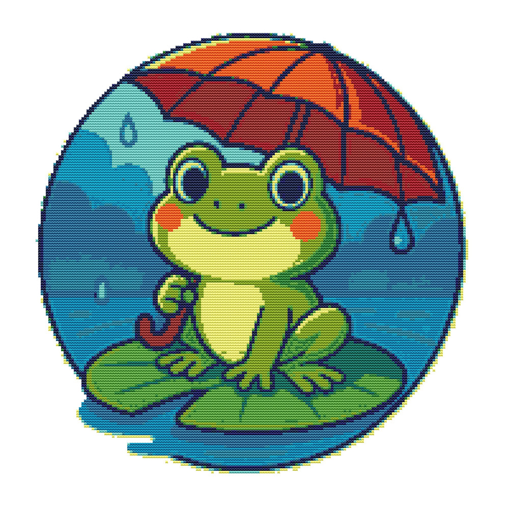 Frog On A Water Lily With A Smile Cross Stitch Pattern PDF Instant Download 0