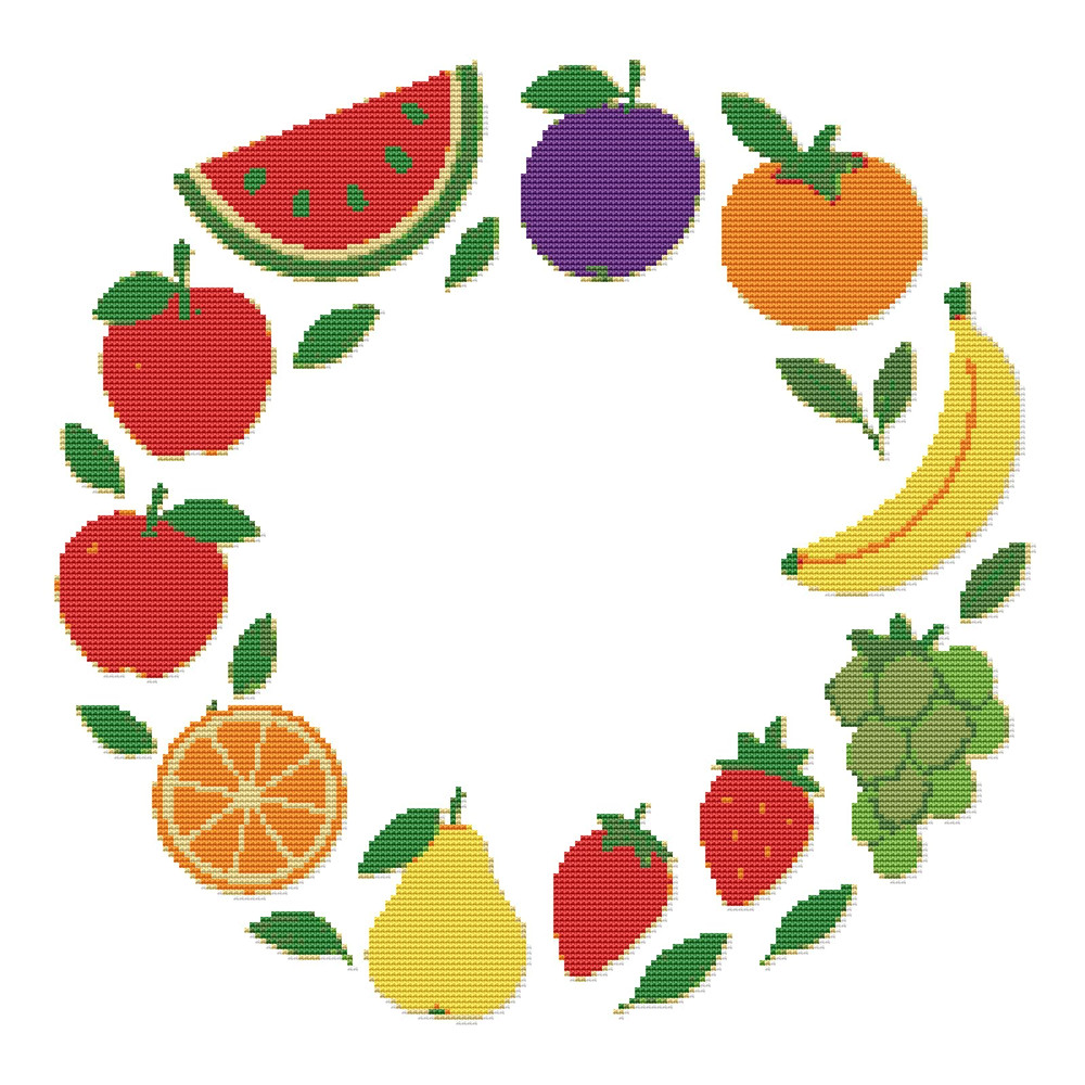 Fruits And Round Frame  Cross Stitch Pattern PDF  Instant Download 0