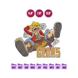 luffy gear anime embroidery design, anime embroidery design
