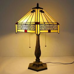Yellow Hexagon Tiffany Lamp Stained Glass Decoration Handmade End Coffee Light