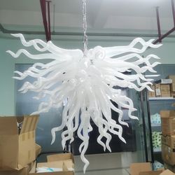 White Hand Blown Glass Chandelier Art Design Modern Light Lamp Living Room Home