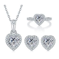 Heart Shape Moissanite Engagement Jewelry Set 925 Sterling Silver VVS For Women