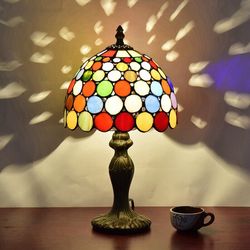 Multicolor Coin Dot Pattern Tiffany Lamp with Horse Base Stained Glass Style 8in
