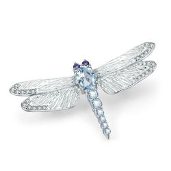 1.41Ct Natural Sky Blue Topaz Brooch 925 Sterling Sliver Design Dragonfly Women