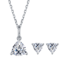 Triangle Moissanite Jewelry Sets 925 Sterling Silver Pendant Necklace Earring D