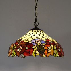 16 inch Rose Flower Tiffany Lamp Stained Glass Bedroom Decoration Lights Home