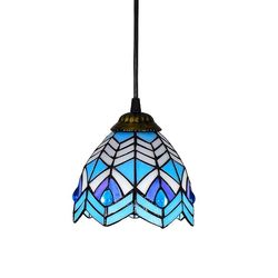 6 In Tiffany Blue Pendant Hanging Ceiling Lamp Stained Glass LED Night Lights