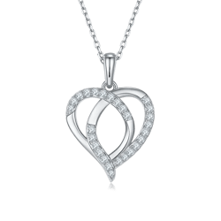 Sparkly Moissanite Double Heart Necklace 925 Sterling Silver Rose Round Cut VVS