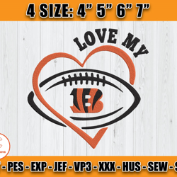 Love My Bengals embroidery design, Heart Cincinnati Bengals embroidery, embroidery design Design 08 -Clasquinsvg