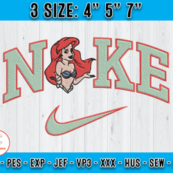 nike ariel embroidery, disney embroidery, the little mermaid embroidery