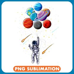 astronauts holding planet balloons solar system space cool png
