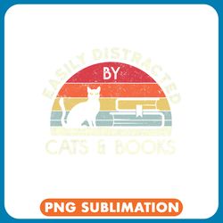 black cat paws reading book easily distracted by cats and books vintage retro png