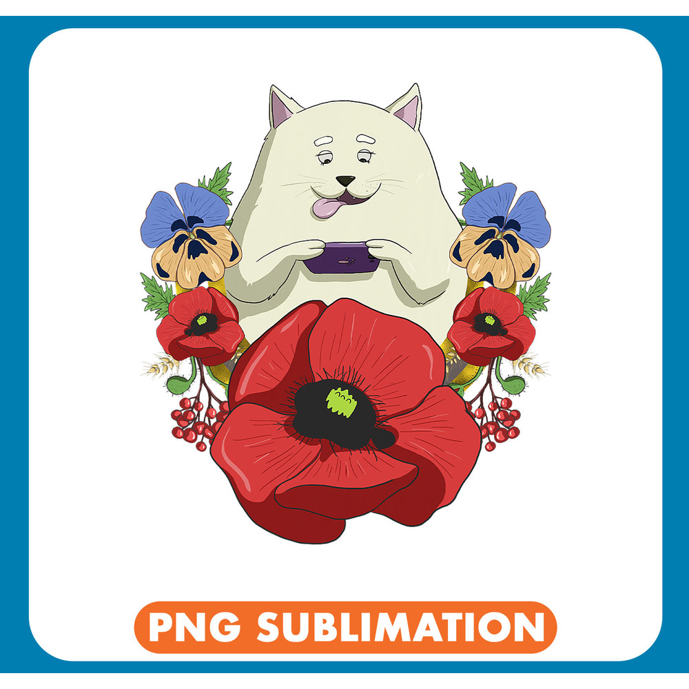 Cat Paws Floral Cat Tee Kawaii Red Poppies Cat Lover Blogger .jpg