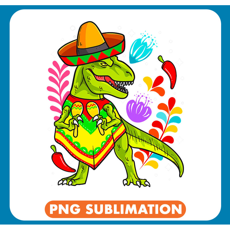 Dinosaur Dino Cinco De Mayo Kids Poncho Sombrero Chili Pepper .jpg