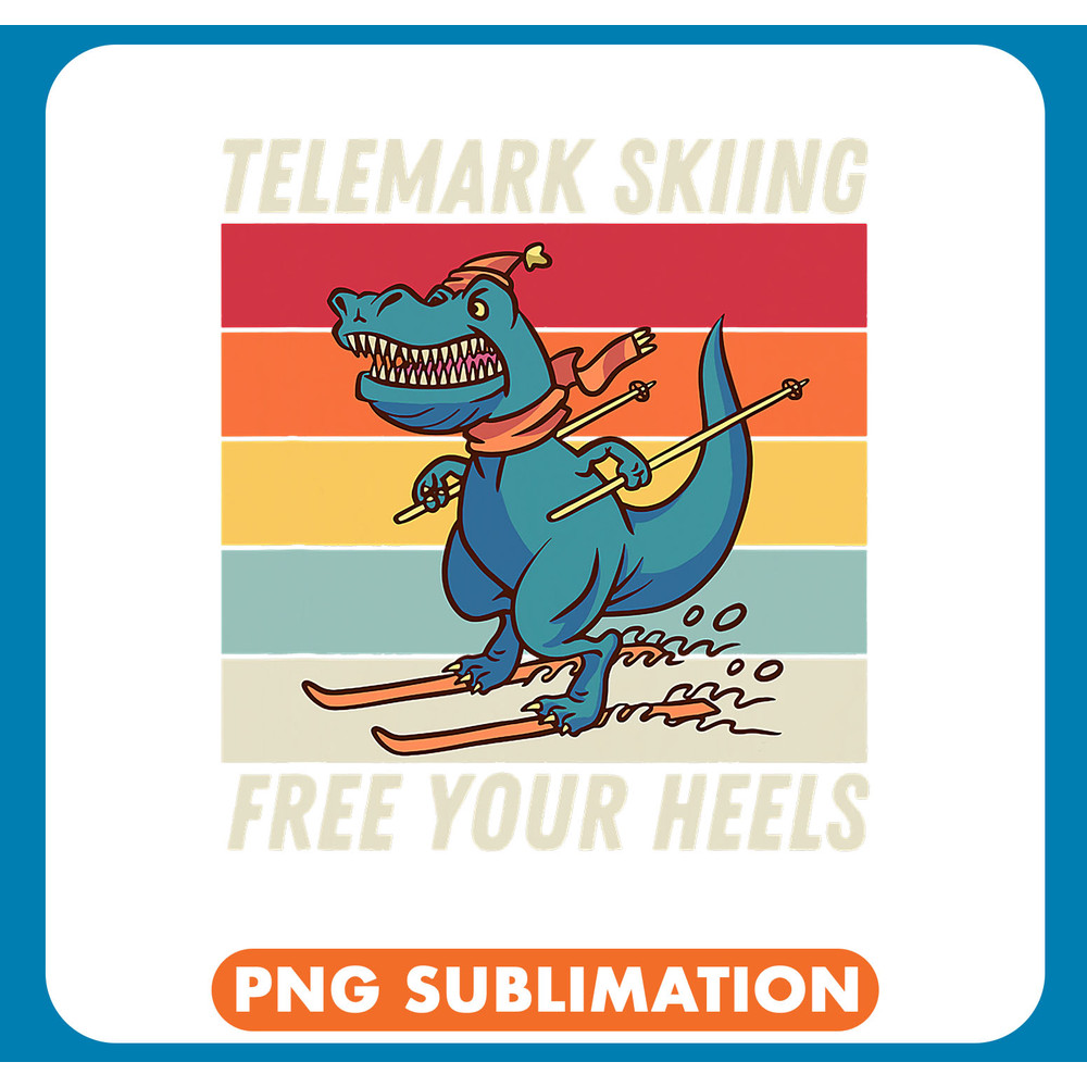 Dinosaur Dino Dino Skiing Retro Cute Cartoon Dinosaur Skier Telemark Skiing .jpg