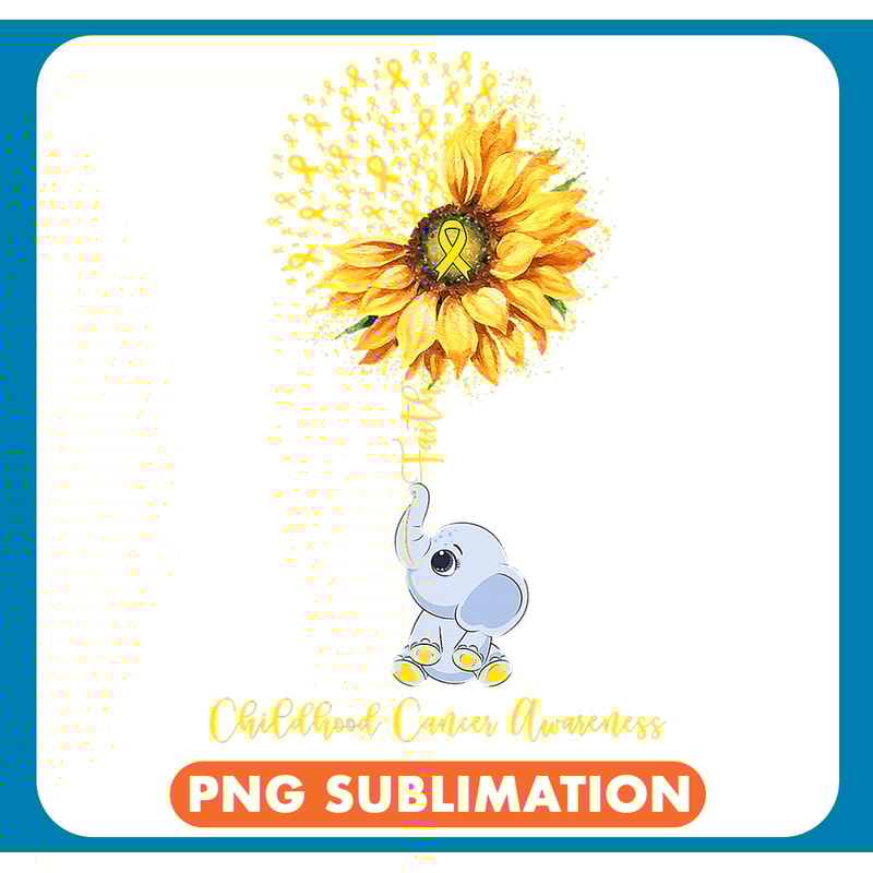 Elephants Lover Childhood Cancer Awareness Month Sunflower Elephant Ribbon .jpg