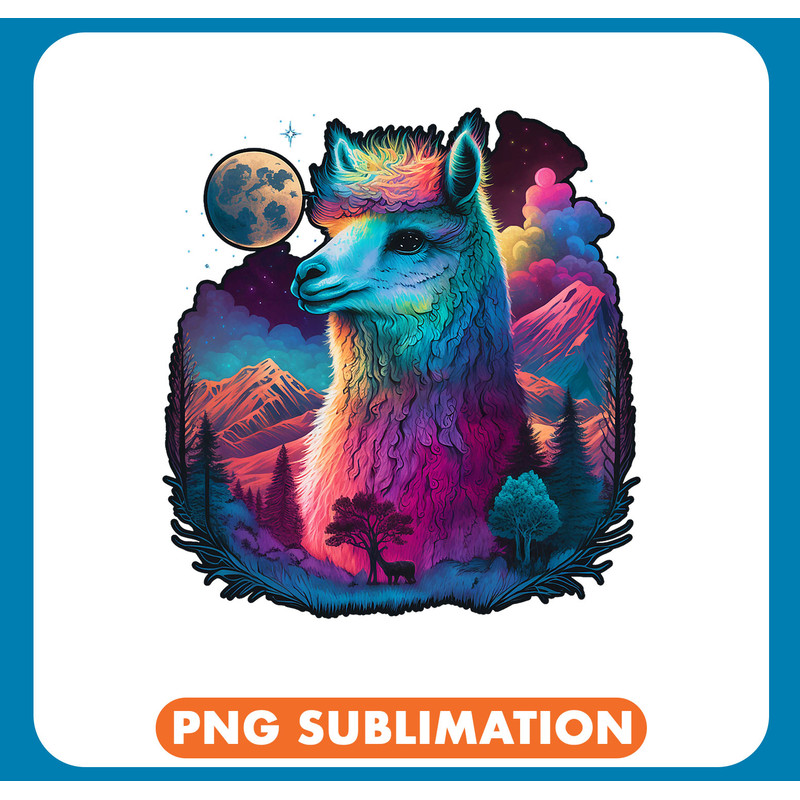 Llama Lover Colorful Realistic Alpaca in Wilderness Nature on Moon Llama 21 .jpg