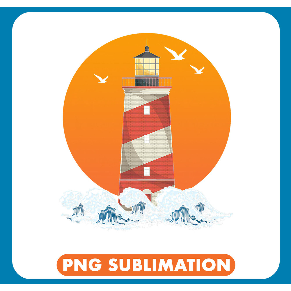 Nautical Seagull Waves Ocean Sunset Sea Lighthouse .jpg