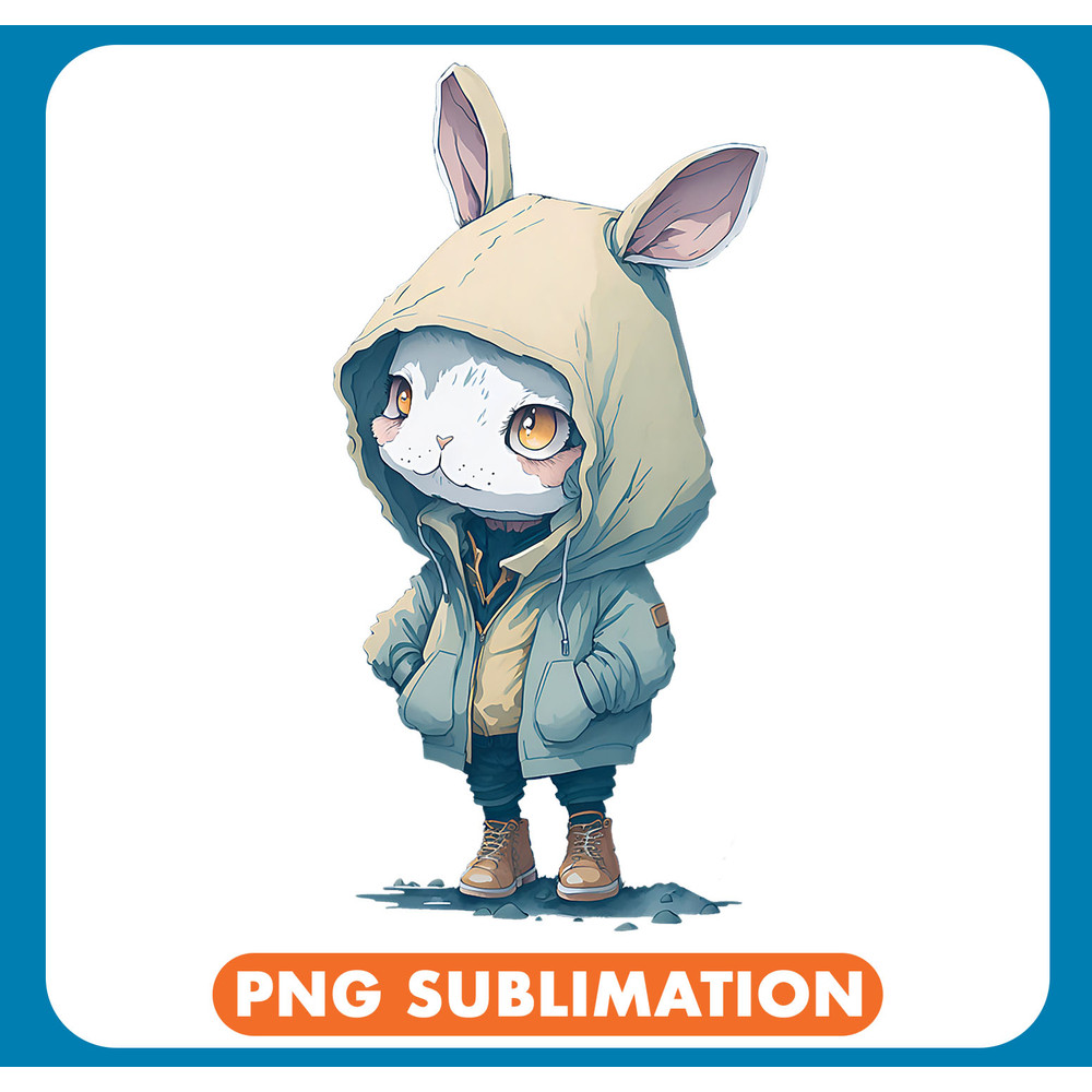 Rabbits Cute Cartoon Rabbit Wearing a Raincoat .jpg