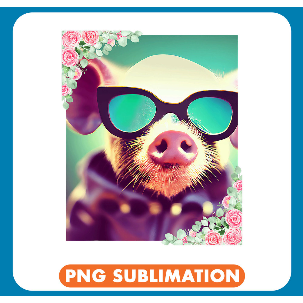 Watercolor flowers and pig wearing sunglasses 2Cute Pig Mom 211 .jpg