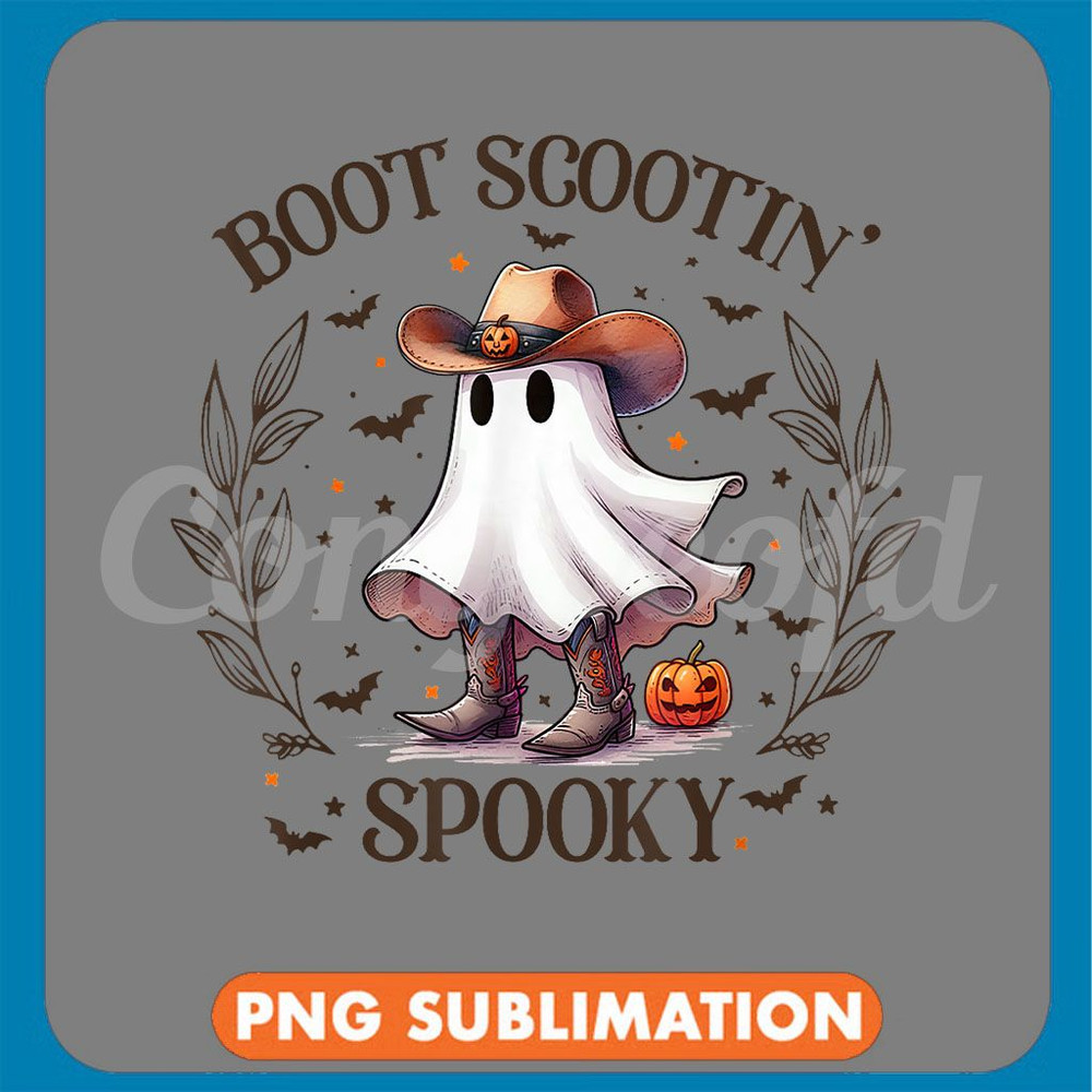 Boot Scootin Spooky Retro Western Funny Halloween Cute Ghost Png 0