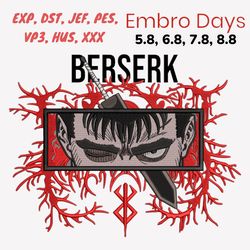berserk embroidery file, anime embroidery file, digital anime embroidery file, anime inspired embroidery design