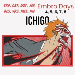 ichigo embroidery file, anime embroidery file, digital anime embroidery file, anime inspired embroidery design