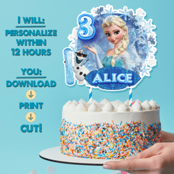 frozen digital cake topper, elsa printable cake topper, birthday cake topper for party, personalized digital cake topper