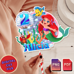 baby little mermaid digital cake topper, printable cake topper, personalized digital birthday cake topper under the sea