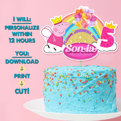 peppa pig digital cake topper, printable cake topper, personalized digital birthday cake topper peppa party
