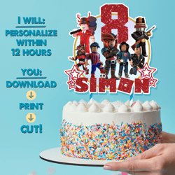 roblox digital cake topper, printable cake topper, personalized digital birthday cake topper gamer party