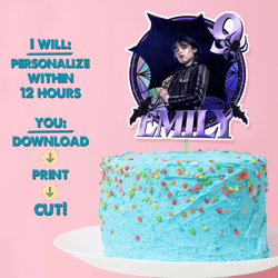 wednesday addams digital cake topper, printable cake topper, personalized digital birthday cake topper creepy party