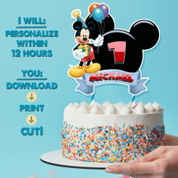 mickey mouse digital cake topper, printable cake topper, personalized digital birthday cake topper for bday party