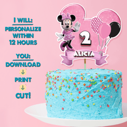 minnie mouse digital cake topper, printable cake topper, personalized digital birthday cake topper for bday party