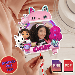 gabby's dollhouse printable cake topper with photo, digital cake topper, personalized birthday cake topper party
