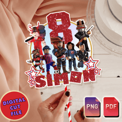 roblox digital cake topper, printable cake topper, personalized digital birthday cake topper gamer party