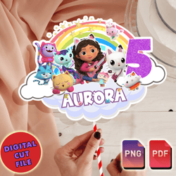 gabby's dollhouse digital cake topper, printable birthday cake topper for party, personalized digital cake topper